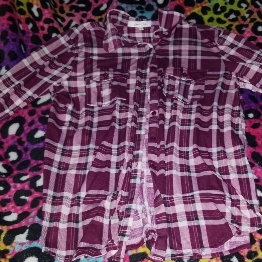 NWOT Purple Plaid button down Size Large